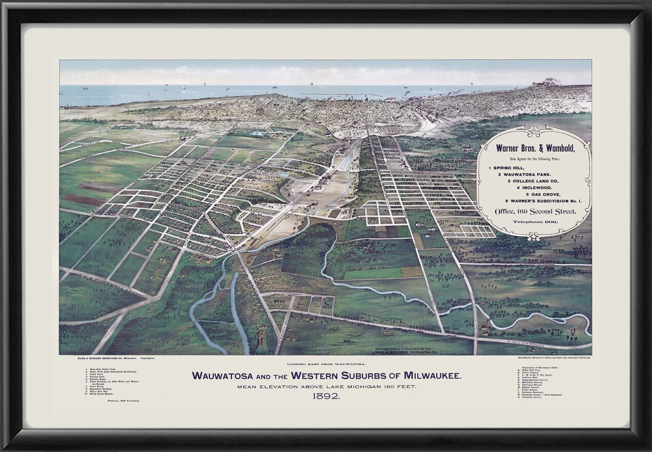 Wauwatosa WI 1892 MarrRichards TM Bird's Eye View Map