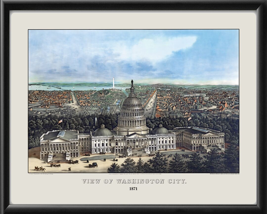 Washington DC 1871 Sachse TM Birds Eye View Map