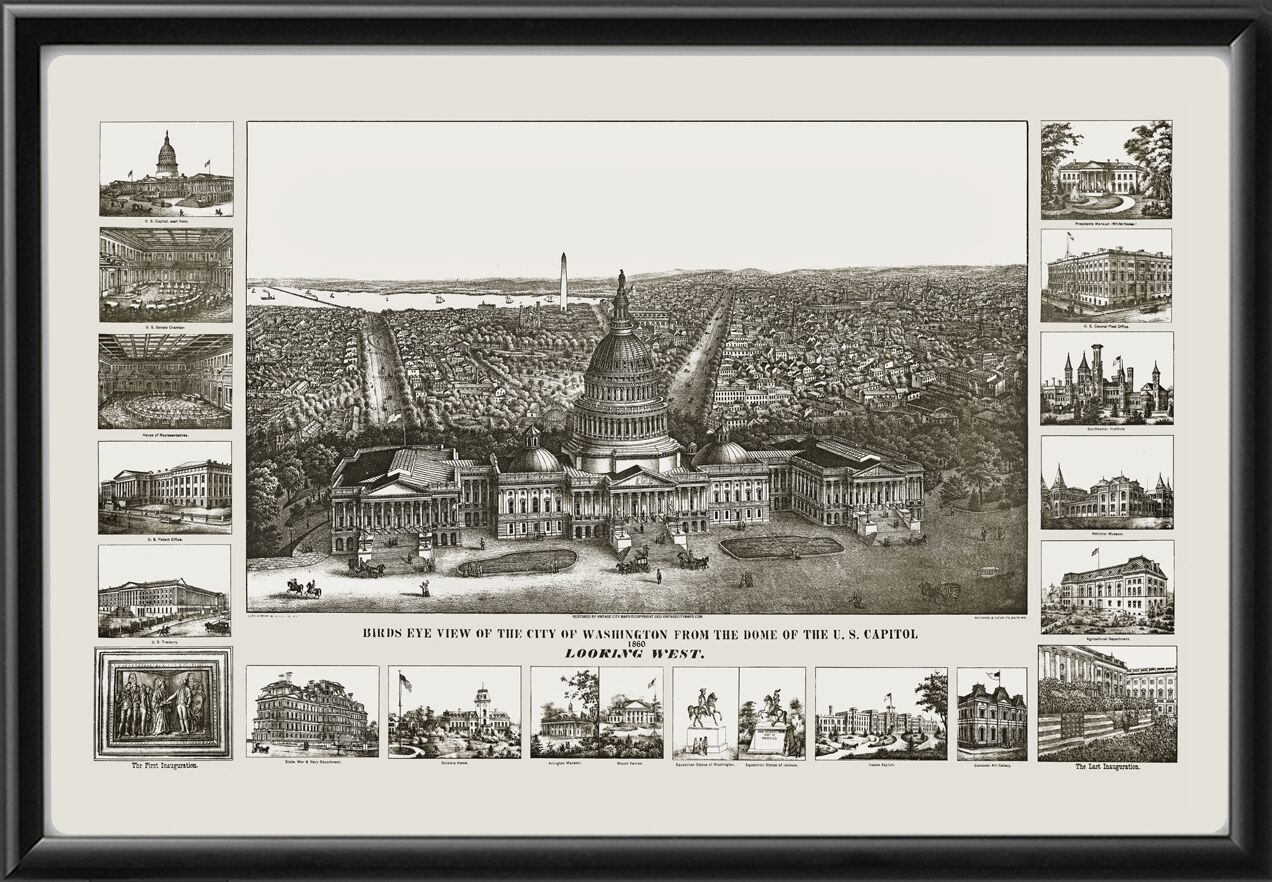 Washington DC 1860 Sachse TM Birds Eye View Map