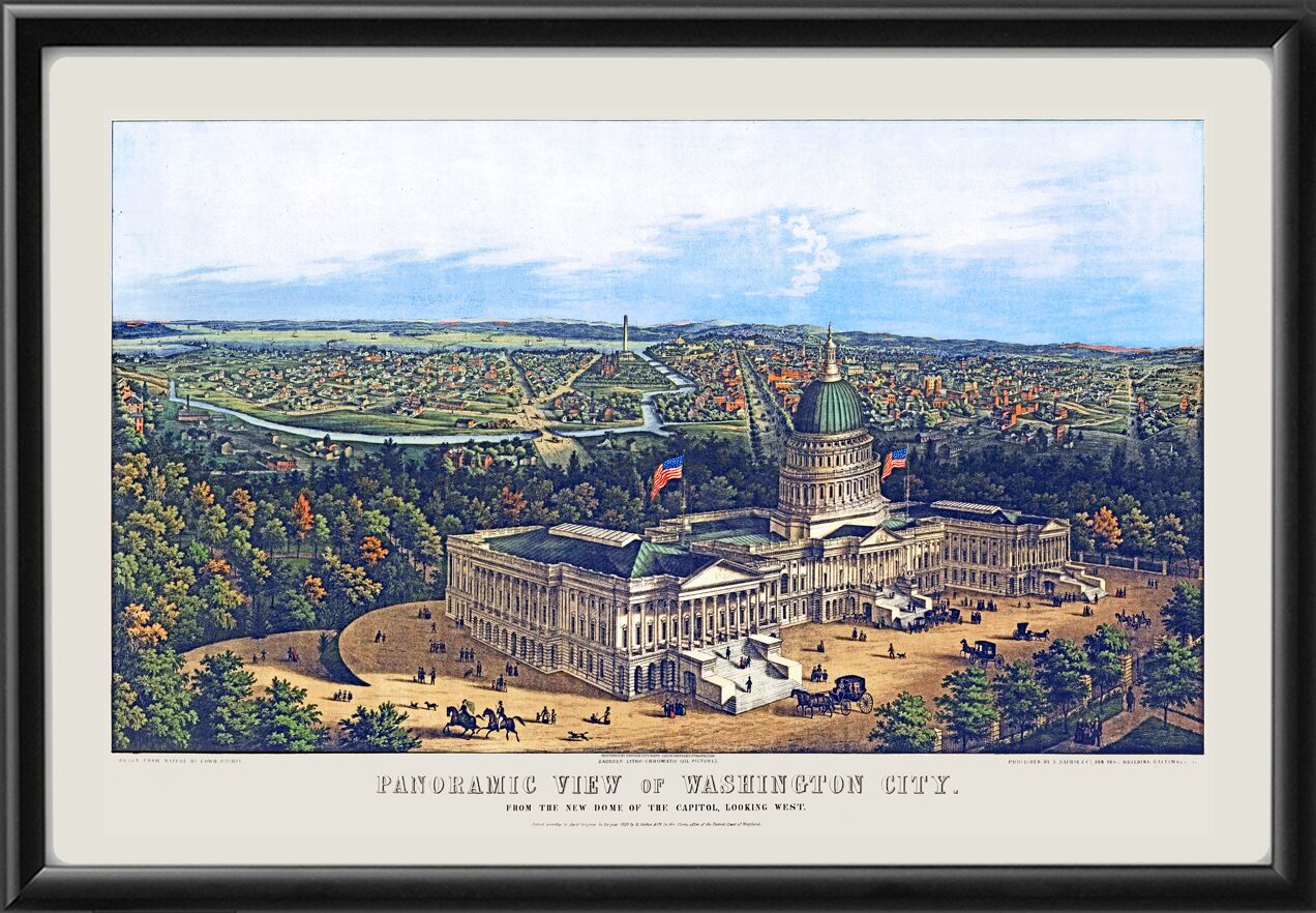 Washington DC 1856 TM Birds Eye View Map