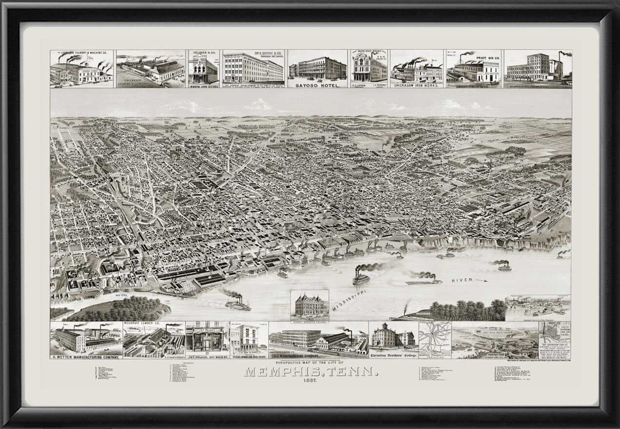 Memphis TN 1887 HWellgeTM Birds Eye View Map