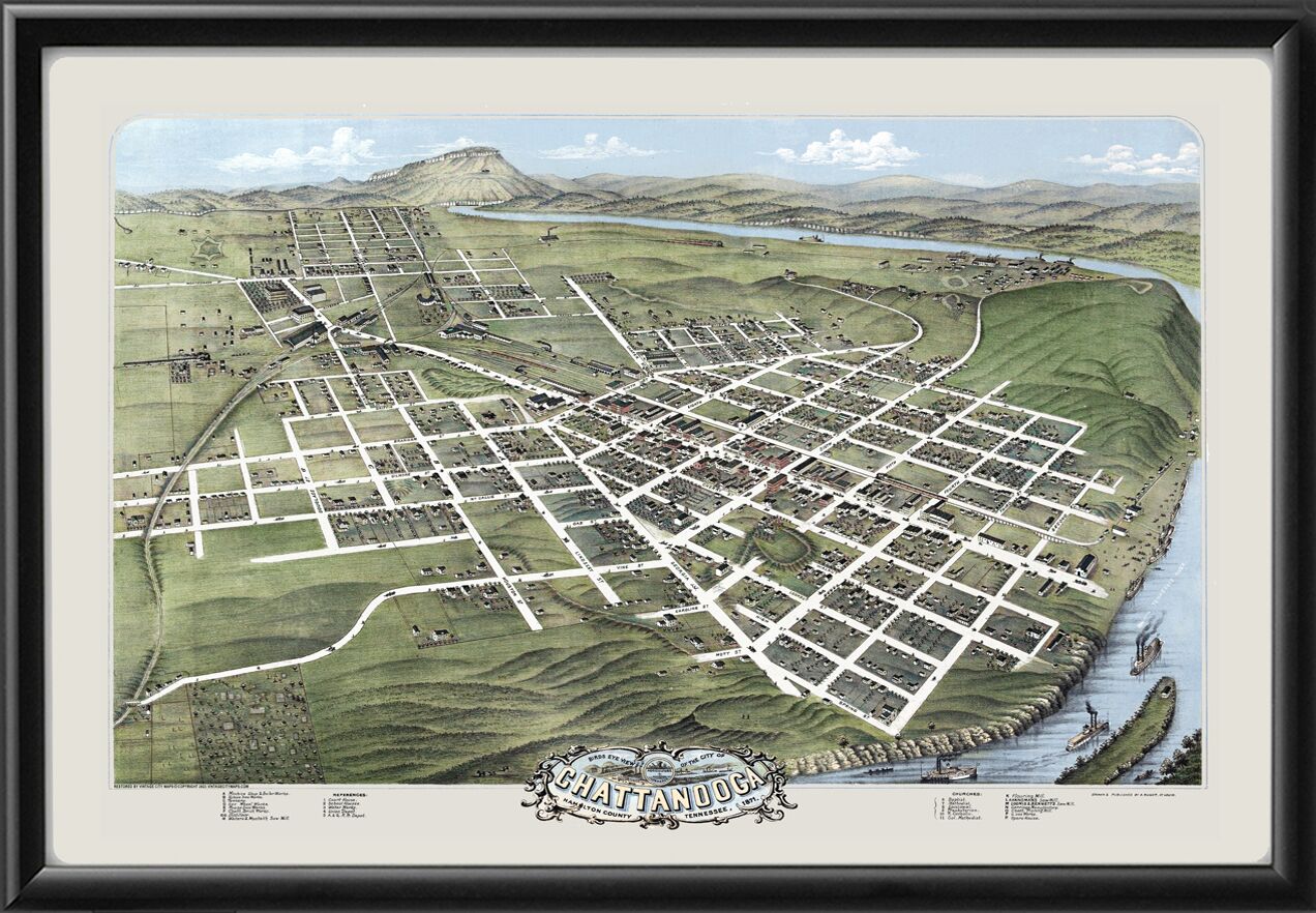 Chattanooga TN 1871 Ruger TM Birds Eye View Map