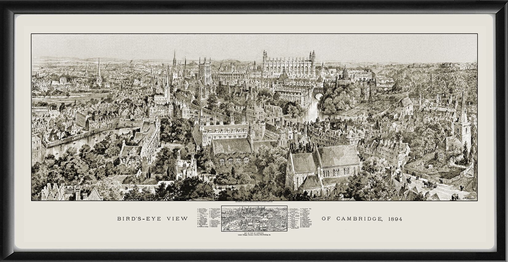 Cambridge England 1894 Birds Eye View Map