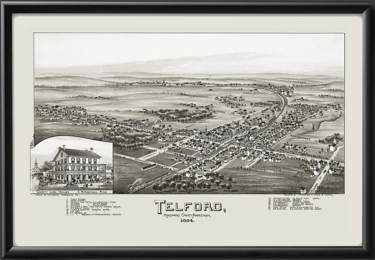 Telford PA 1894TMFowler TM Birds Eye View Map