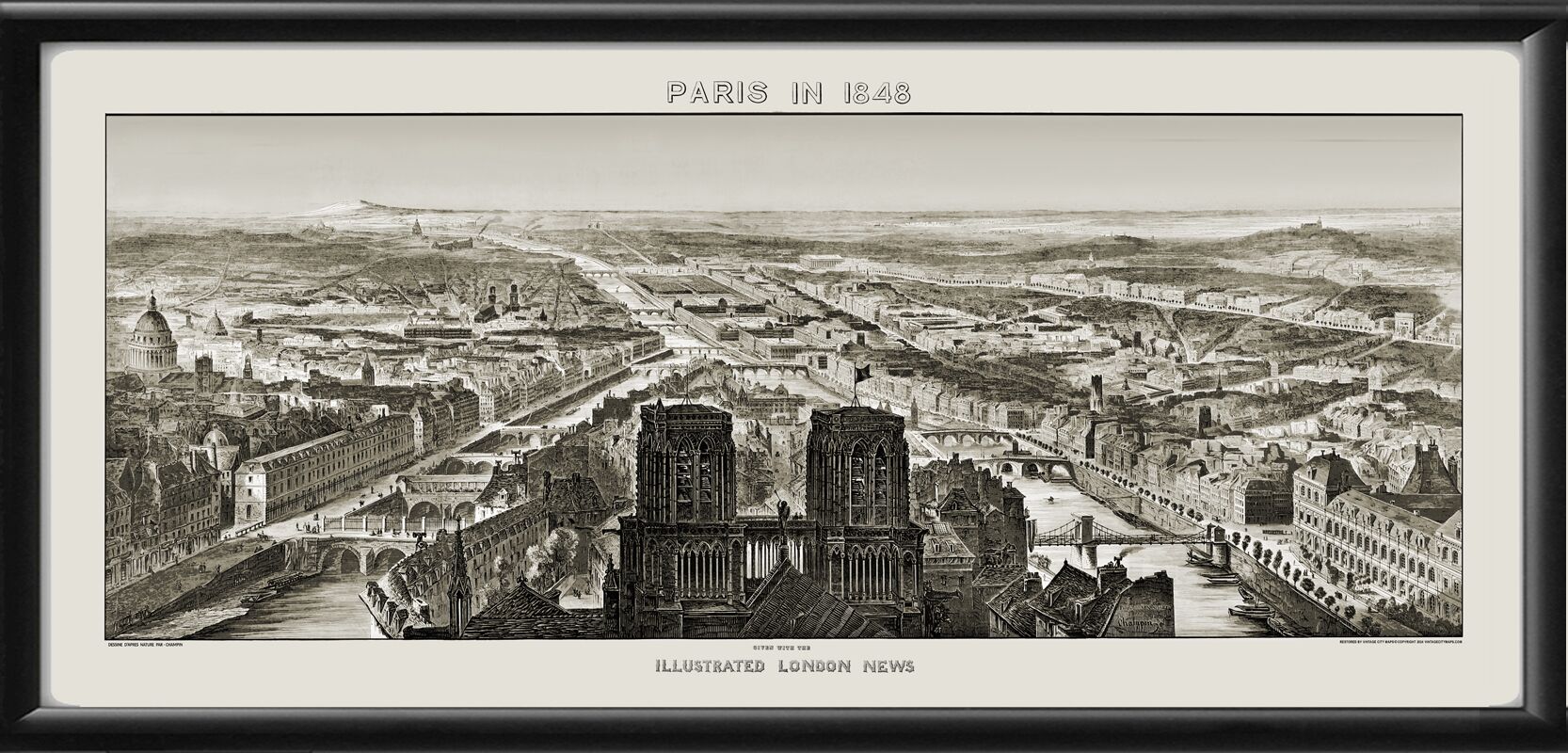 Paris France 1848 Birds Eye View Map