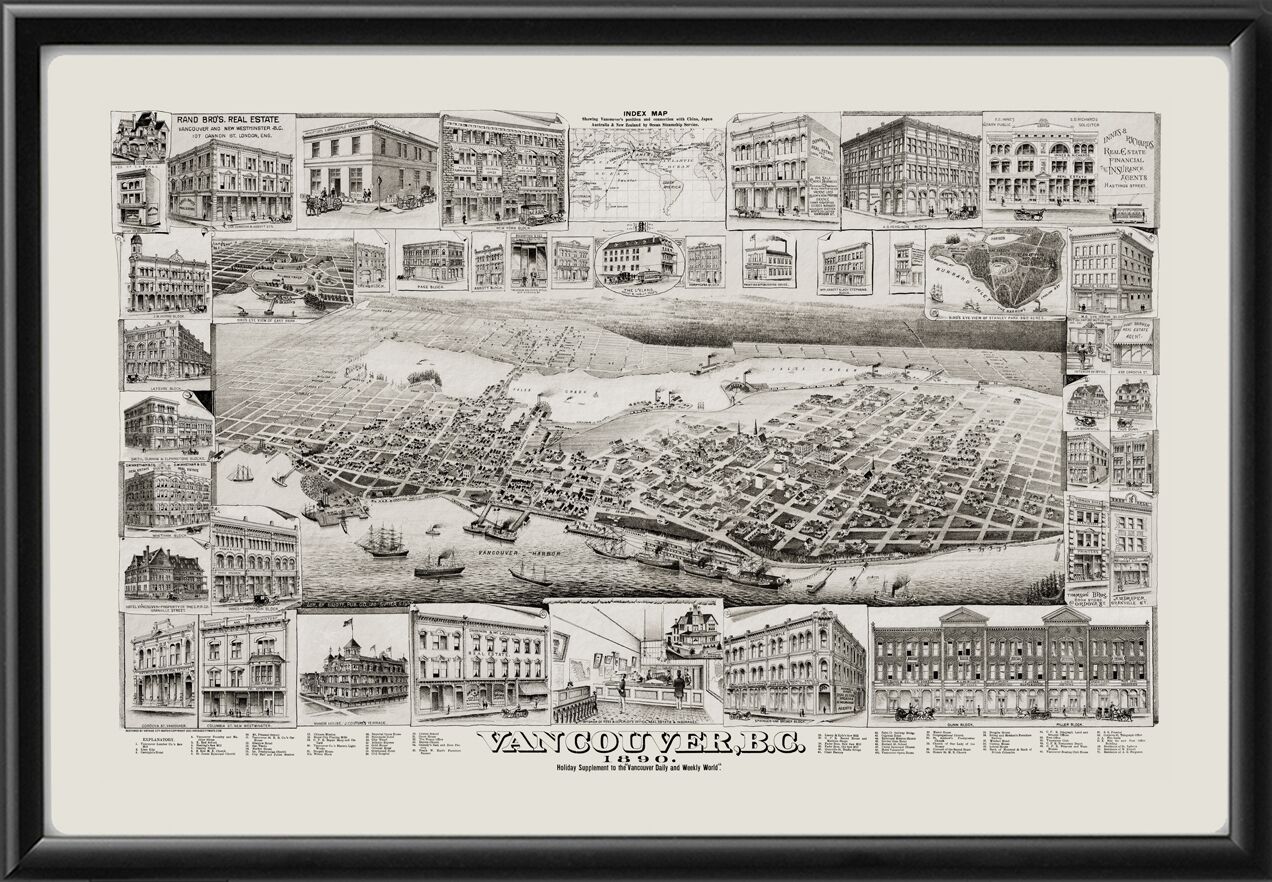 Vancouver BC Canada 1890 Elliott Publ Tm Bird's Eye View Map