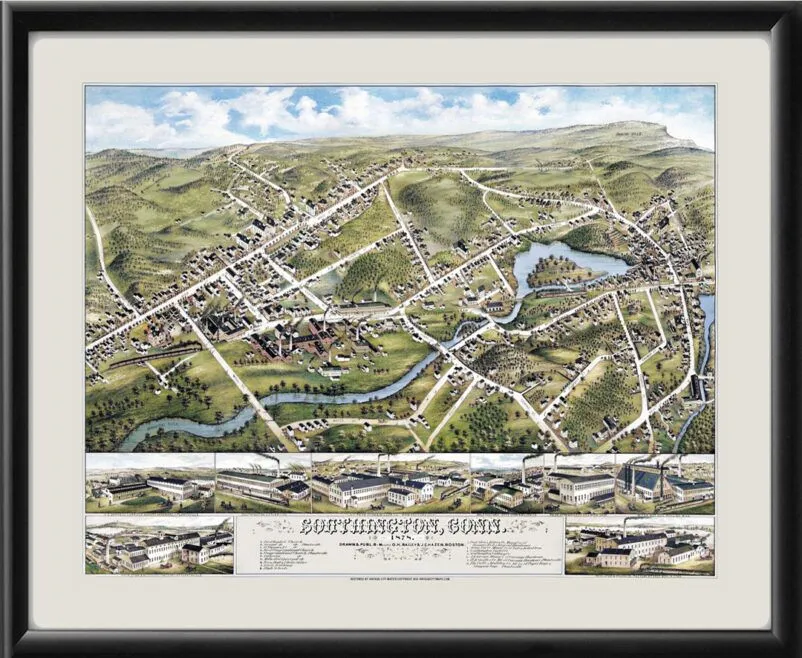 Southington CT 1878 Bird's Eye View Map