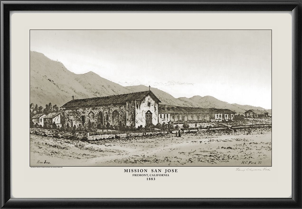 Mission San Jose, Fremont, CA 1883 - Vintage City Maps, image size:1272x882