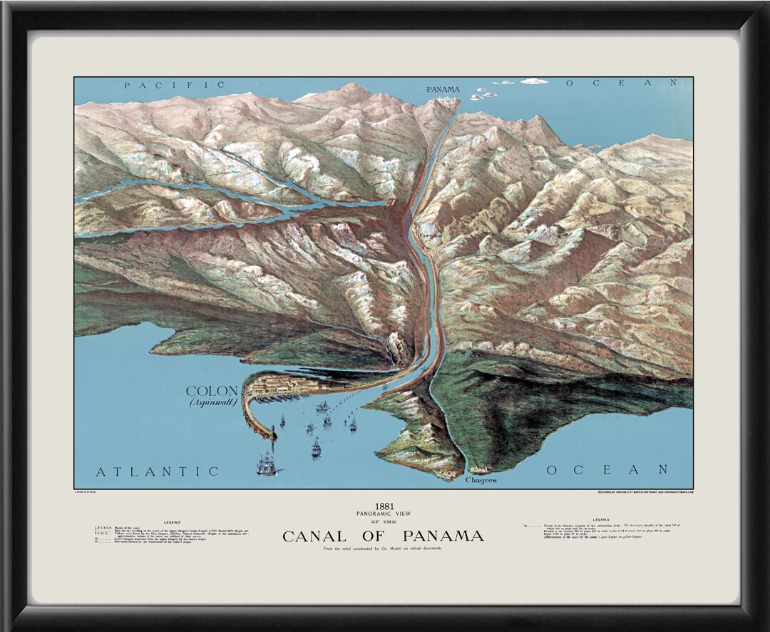 Panama Canal 1881 Bird's Eye View Map