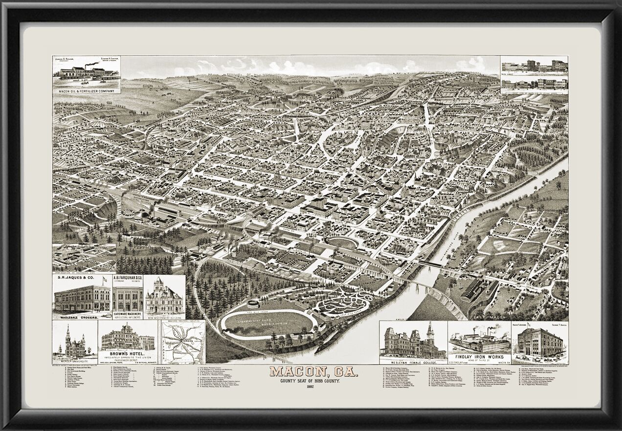 Macon GA 1887 Birds Eye View Map