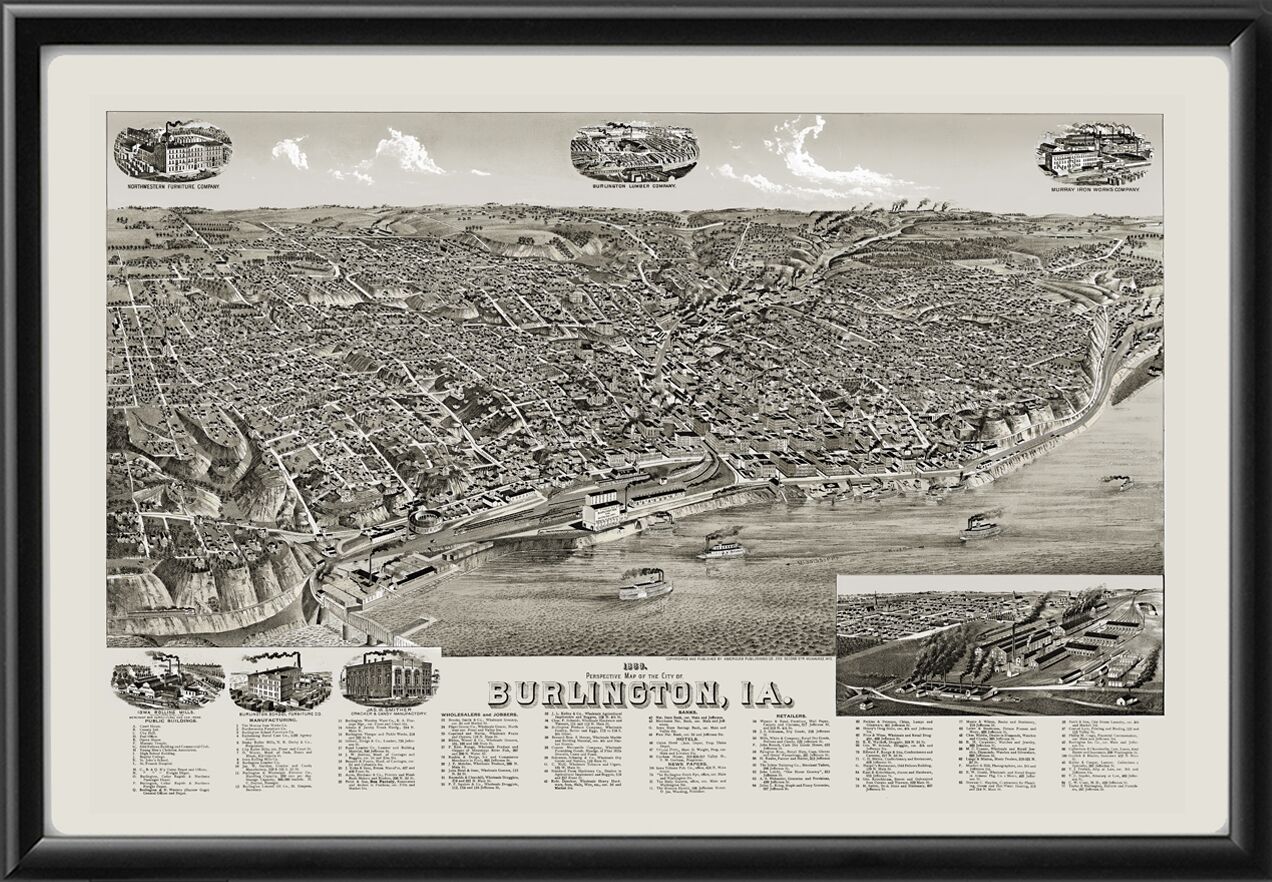 Burlington IA 1879 Birds Eye View Map