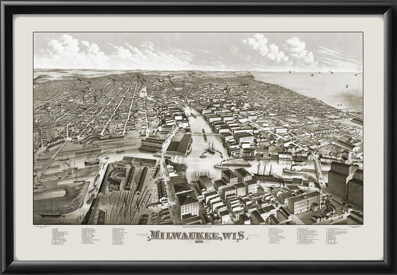 Milwaukee WI 1879 Birds Eye View Map