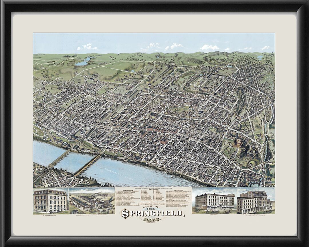 Springfield MA 1875 OHBailey Tm Birds Eye View Map