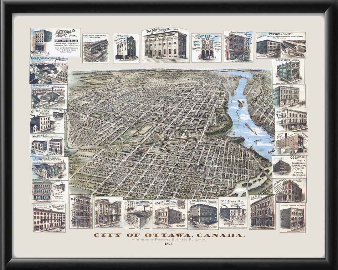 Ottawa Ontario Canada 1895 Bird's Eye View Map