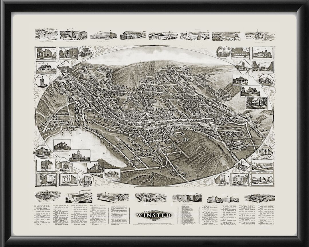 Winsted, Connecticut 1908 OH Bailey TM Bird's Eye View Map