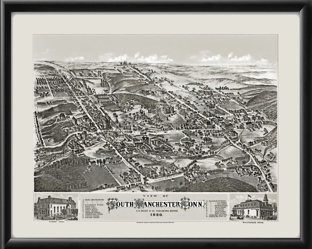 South Manchester CT 1880 OH Bailey TM Bird's Eye View Map