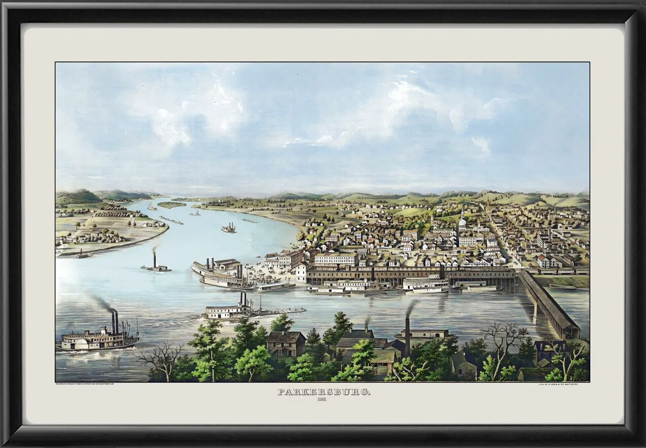 Parkersburg WV 1861 A Hoen TM Birds Eye View Map