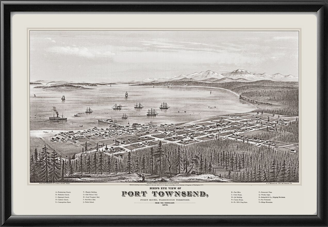 Port Townsend WA 1878 ES Glover TM Birds Eye View Map