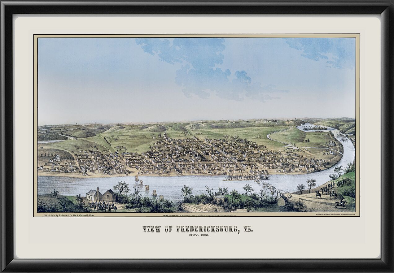 Fredericksburg VA 1863 Edward Sachse TM Birds Eye View Map