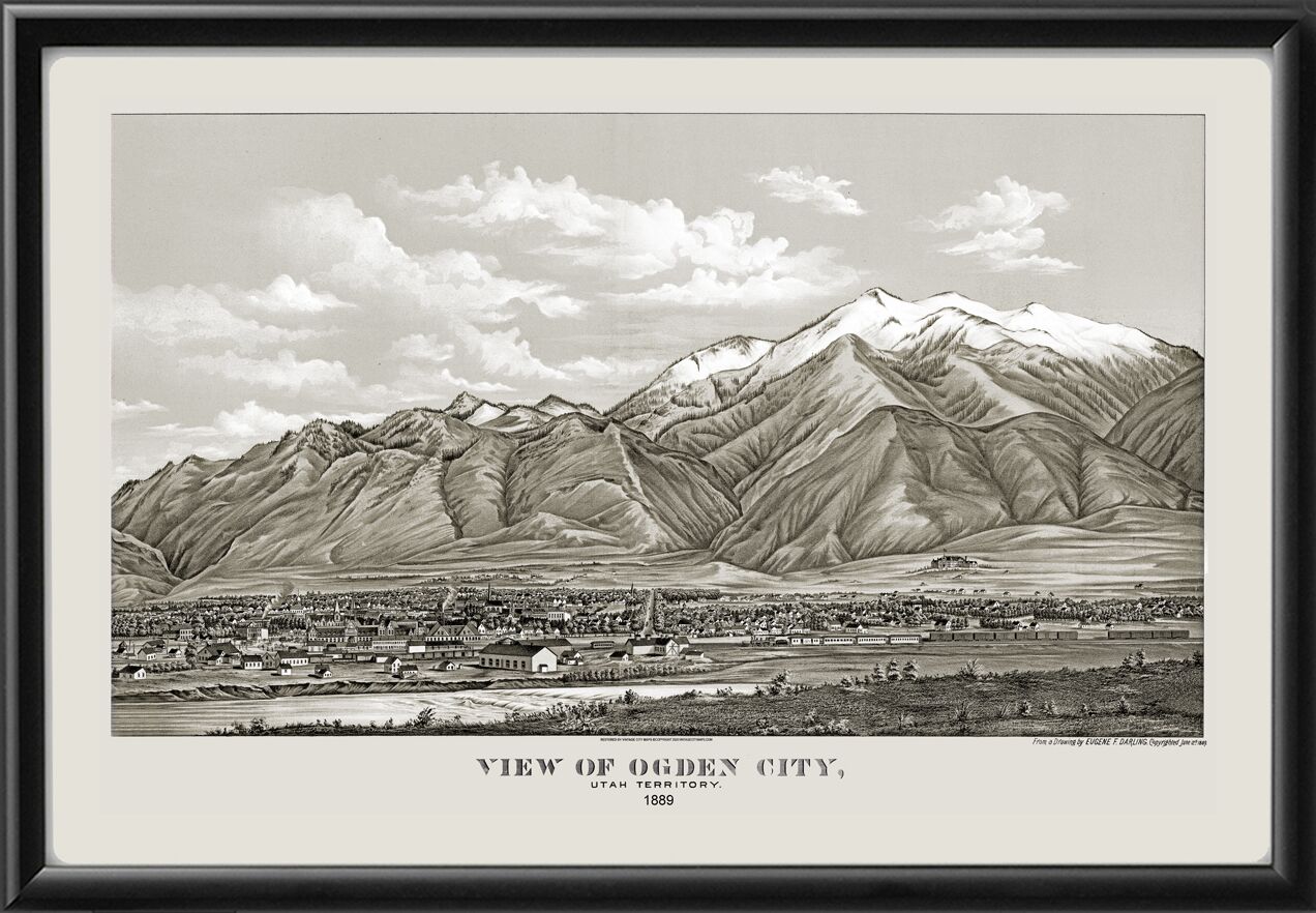 Ogden UT 1889 Eugene Darling TM Birds Eye View Map