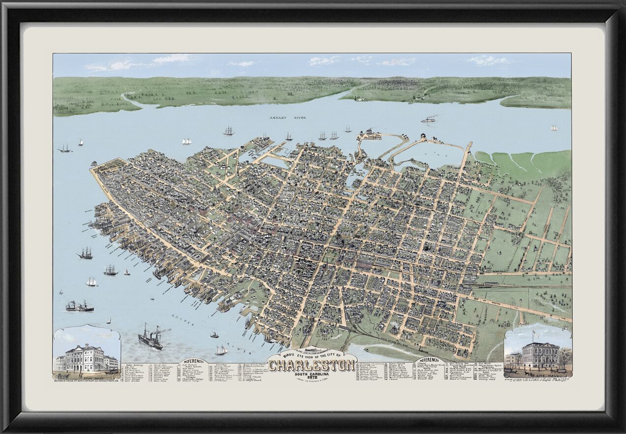 Charleston SC 1872 Birds Eye View Map