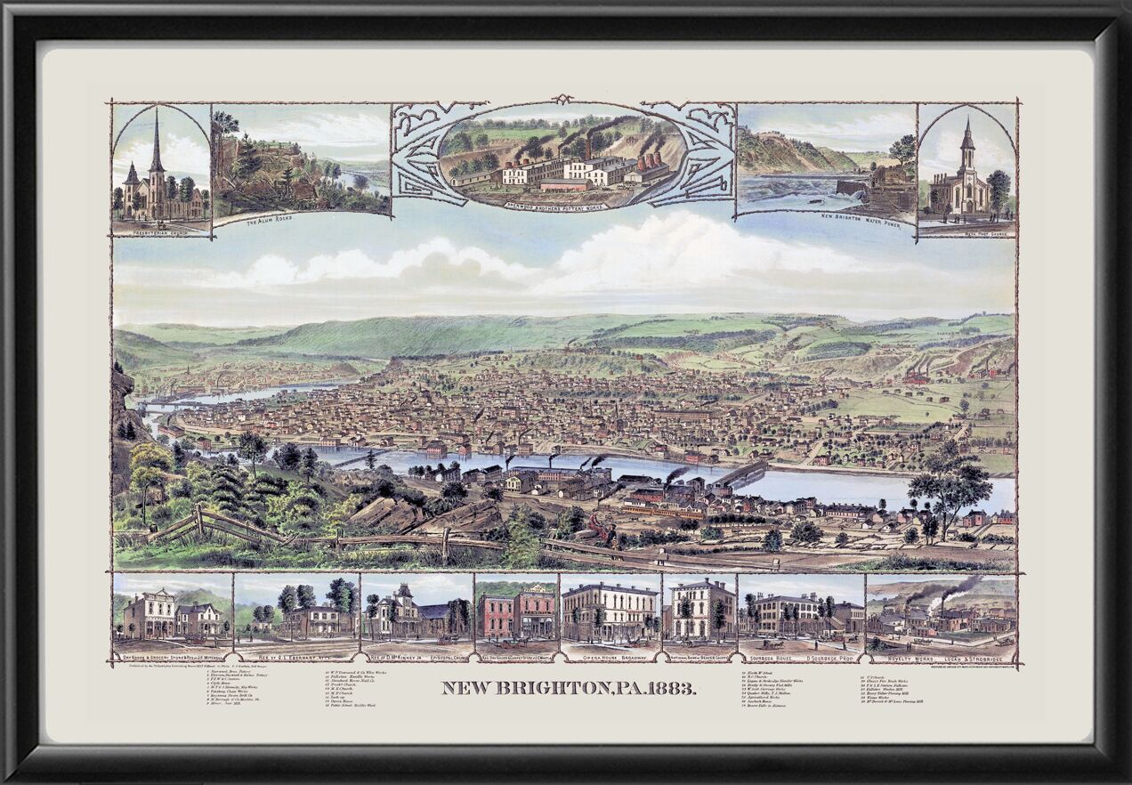 New Brighton PA 1883 Charles Fussell Tm Birds Eye View Map