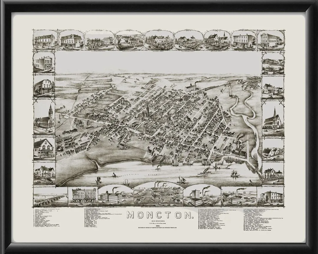 Moncton Ontario Canada 1881 OH Bailey TM Bird's Eye View Map
