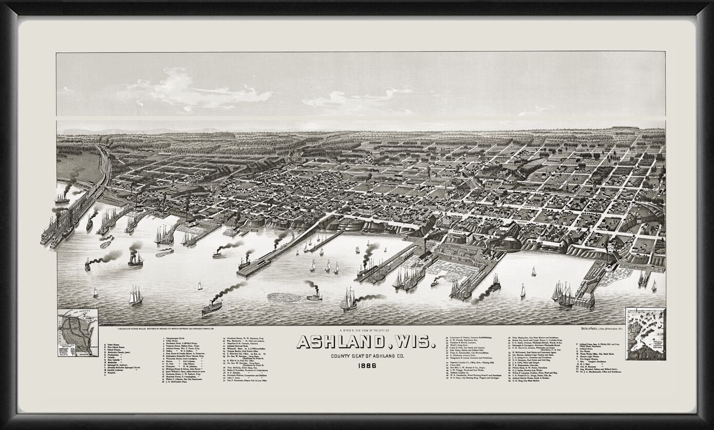 Ashland WI 1886 Henry WellgeTM Birds Eye View Map