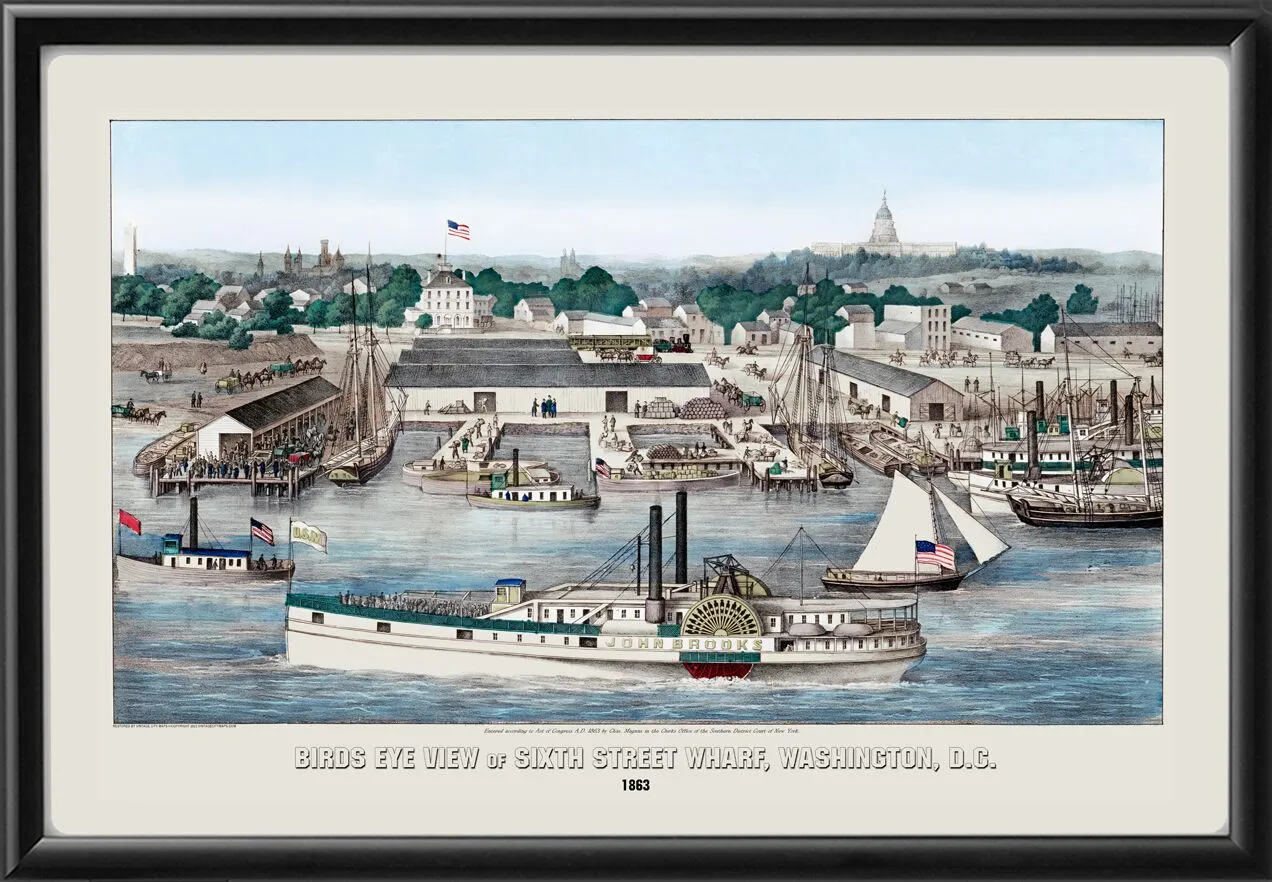 Washington DC 1863 6th St. Wharf Charles Magnus TM Birds Eye View Map