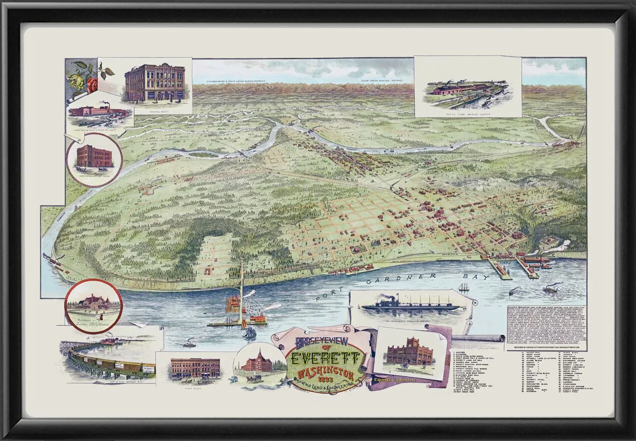 Everett WA 1893 WFBrown & GIBrown TM Birds Eye View Map