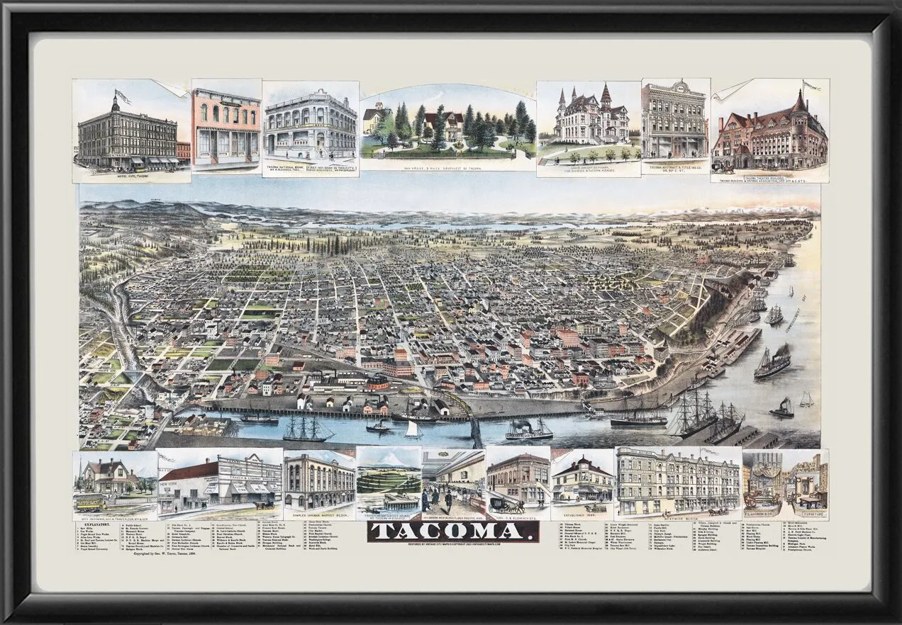 Tacoma WA 1890 GeoTraver TM Birds Eye View Map