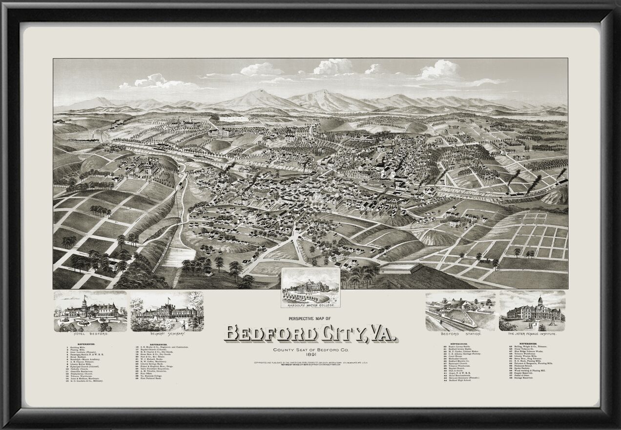 Bedford VA 1891 HWellgeupdateTM Birds Eye View Map