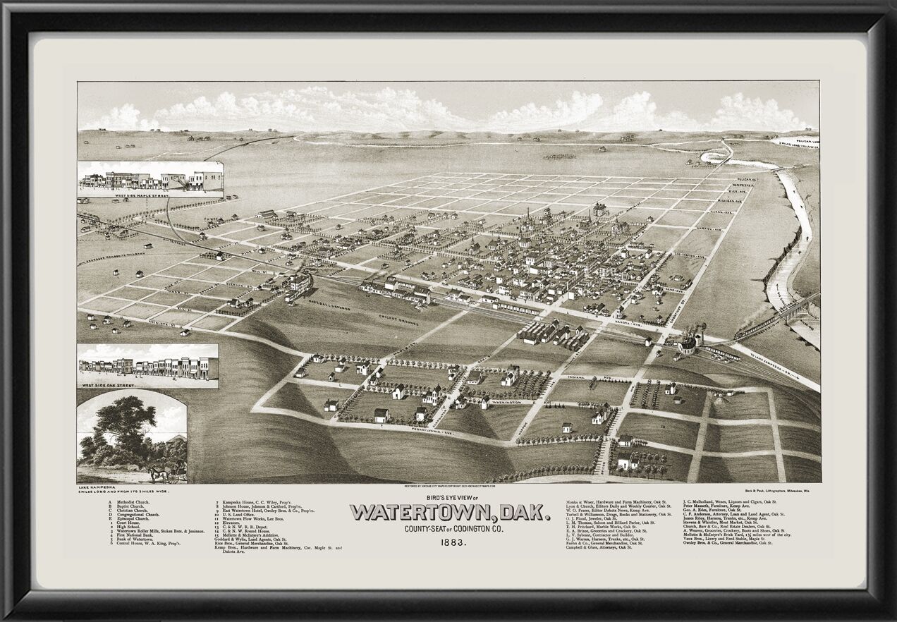 Watertown, SD 1883 Wellge TM Birds Eye View Map