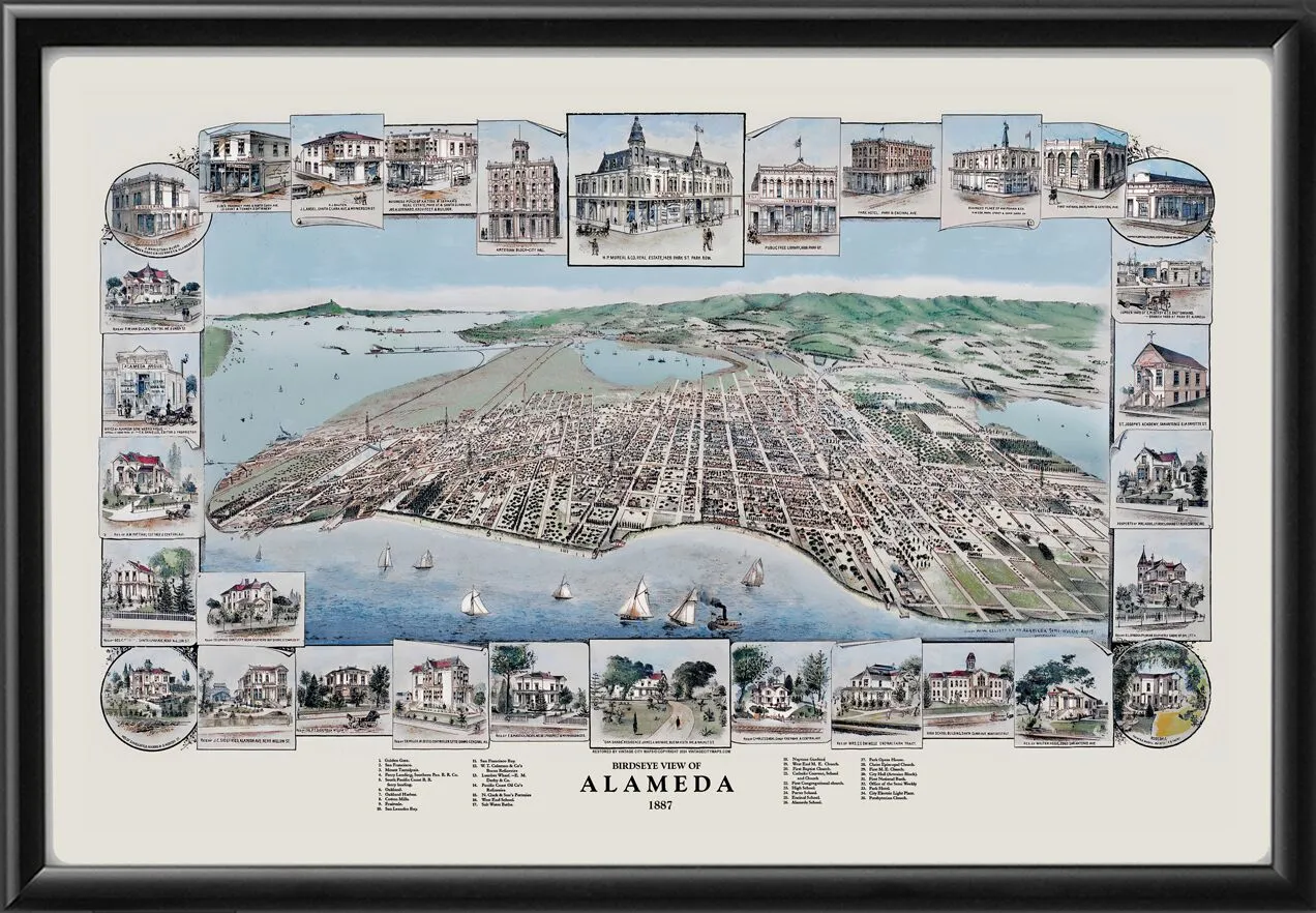 Alameda CA 1887 Birds Eye View Map