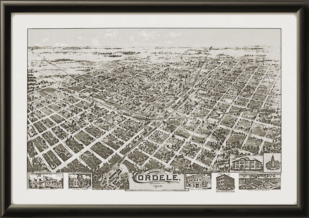Cordele GA 1908 Albert E. DownsTM Birdseye View Map