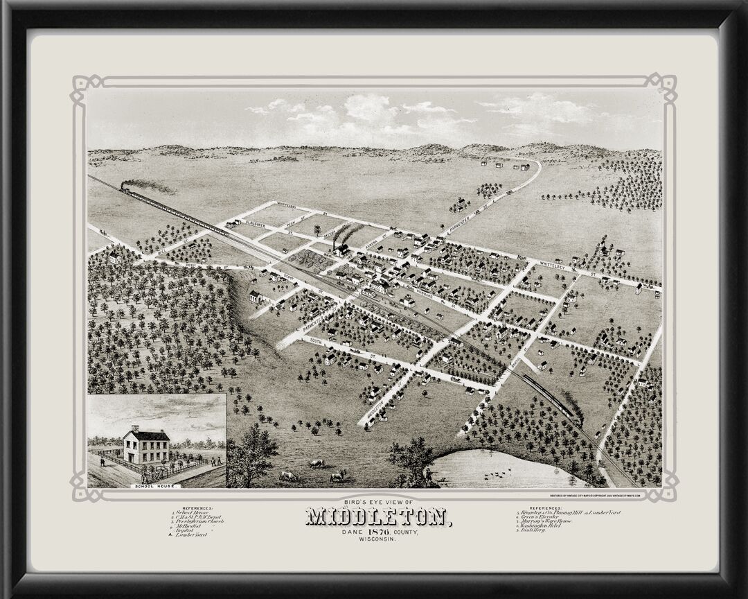 Middleton WI 1876 TM Bird's Eye View Map