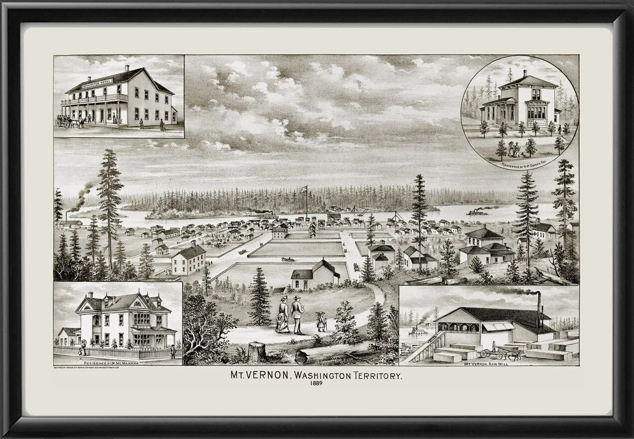 Mt. Vernon WA 1889 TM Birds Eye View Map