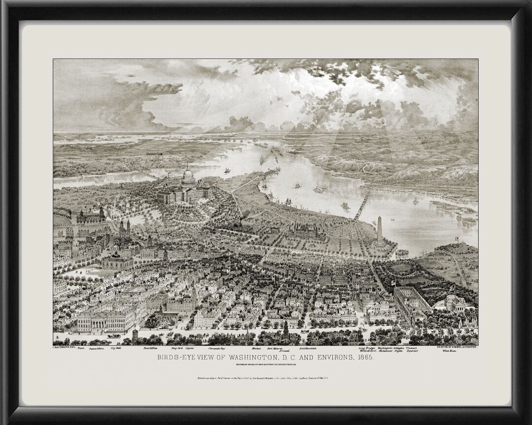 Washington DC 1865 John BachmannTM Birds Eye View Map