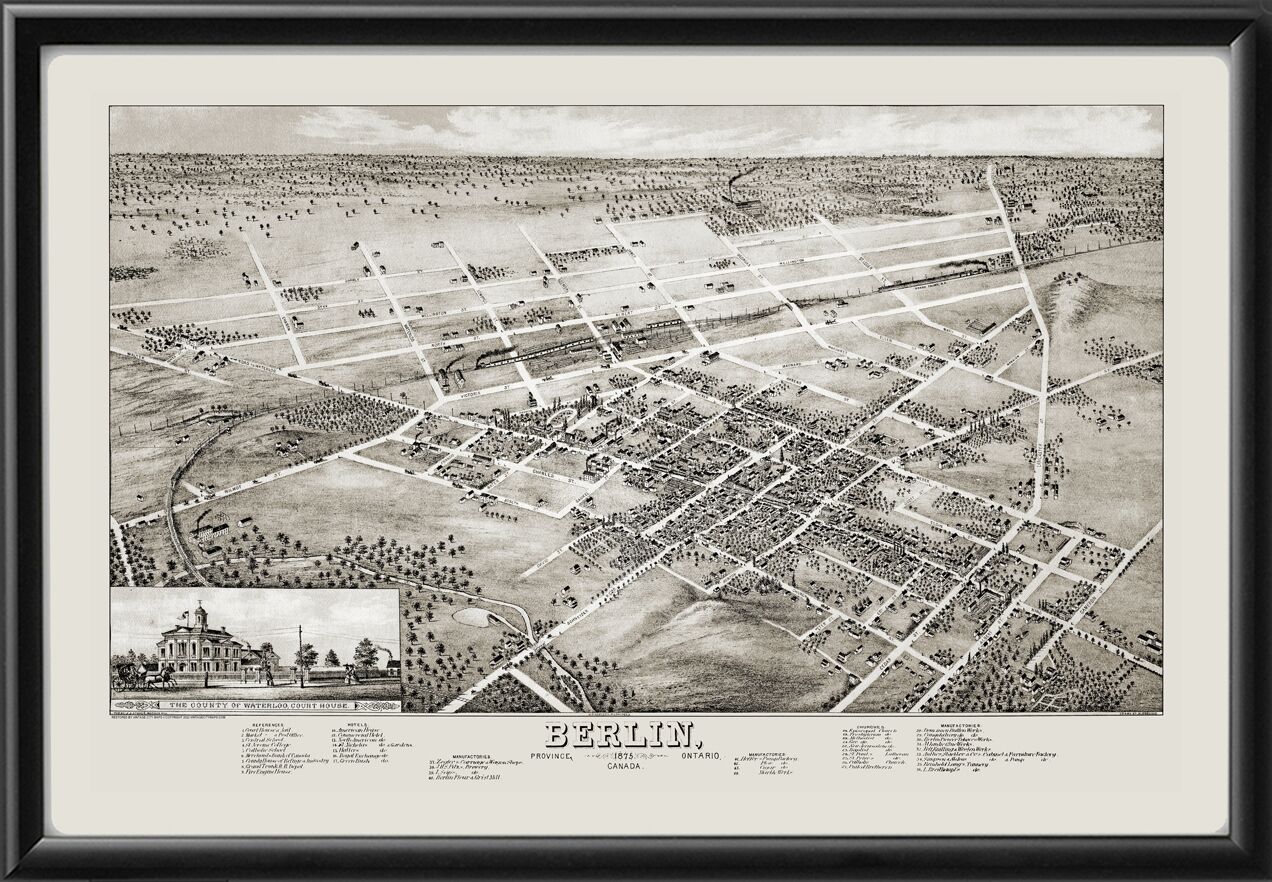 Berlin Ontario Canada 1875 Herman BrosiusTM Birds Eye View Map