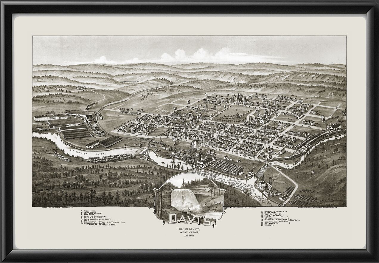 Davis WV 1898TMFowler TM Birds Eye View Map