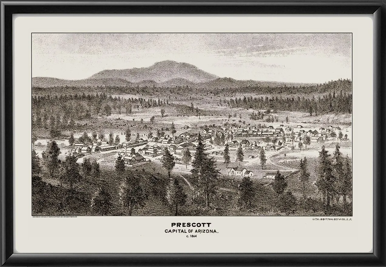 Prescott AZ 1864 TM Bird's Eye View Map