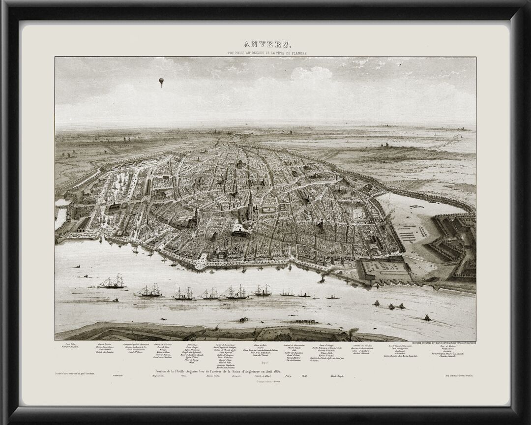 Antwerp Belgium 1852 Francois StroobantTM Bird's Eye View Map