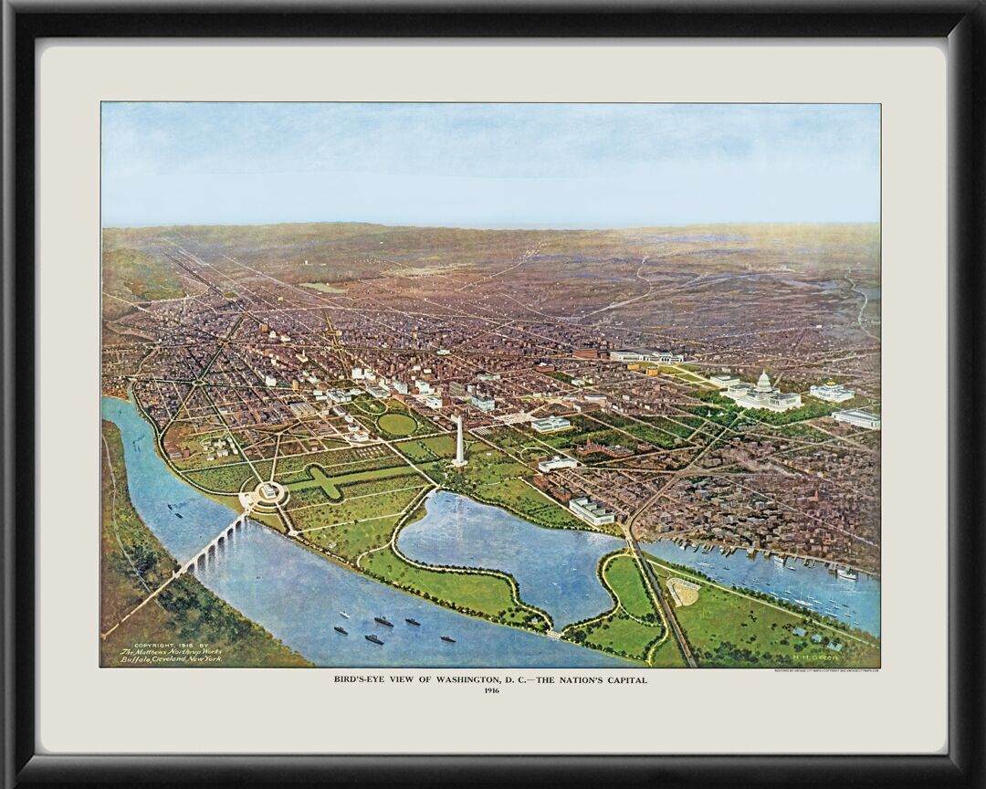 Washington DC 1916 HHGreen TM Birds Eye View Map