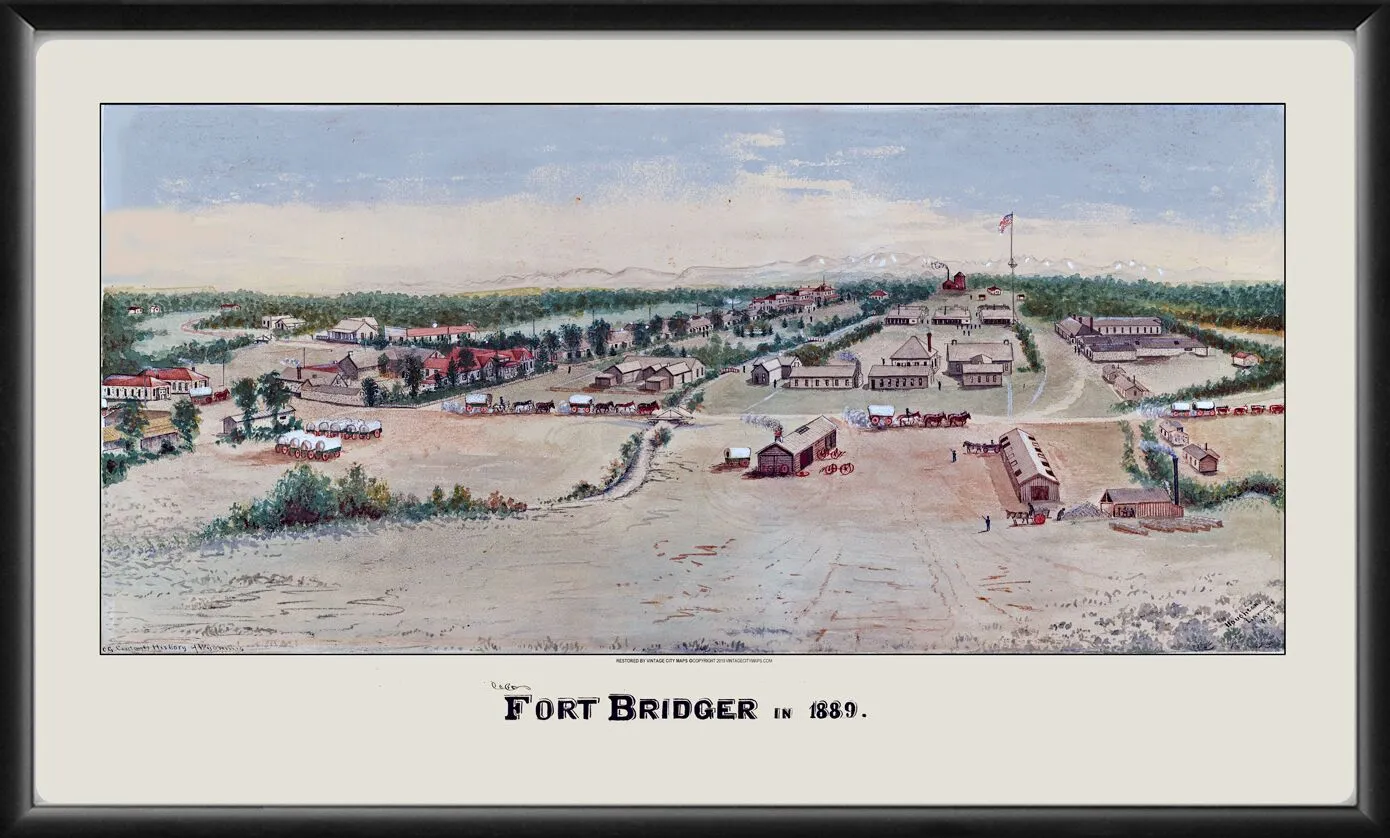Fort Bridger WY 1889 MD Houghton TM Birdseye View Map