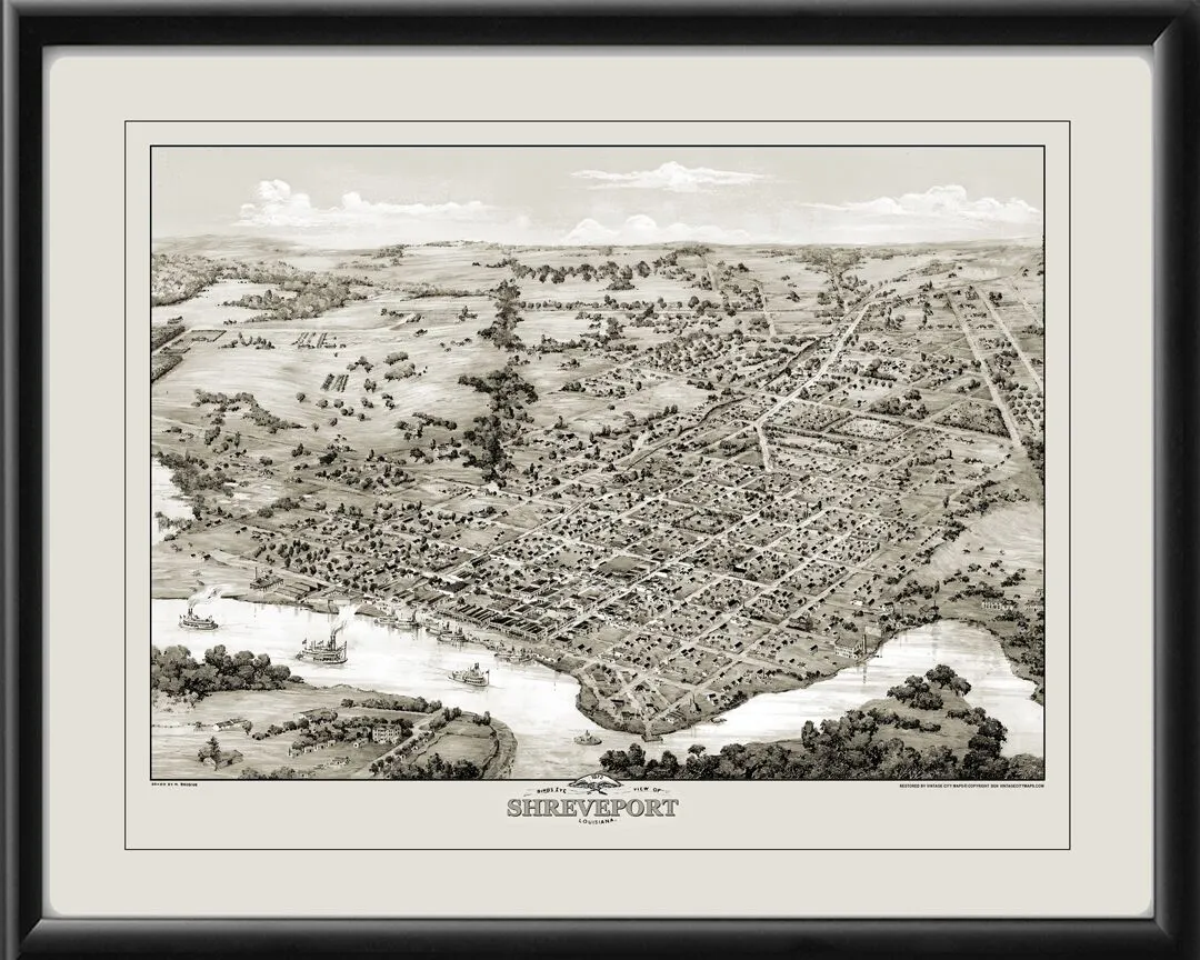 Shreveport LA 1872 Birds Eye View Map