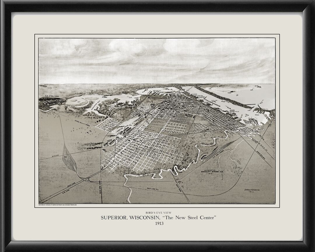 Superior WI 1913 Bradley-Brink Co TM Bird's Eye View Map
