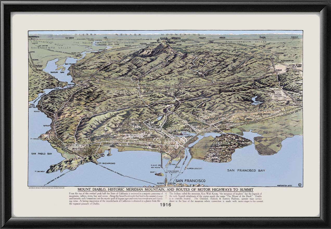 Mt. Diablo & East Bay CA 1916 Birds Eye View Map