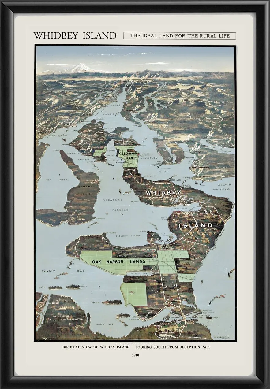 Whidbey Island WA 1910 H. Epting TM Birds Eye View Map
