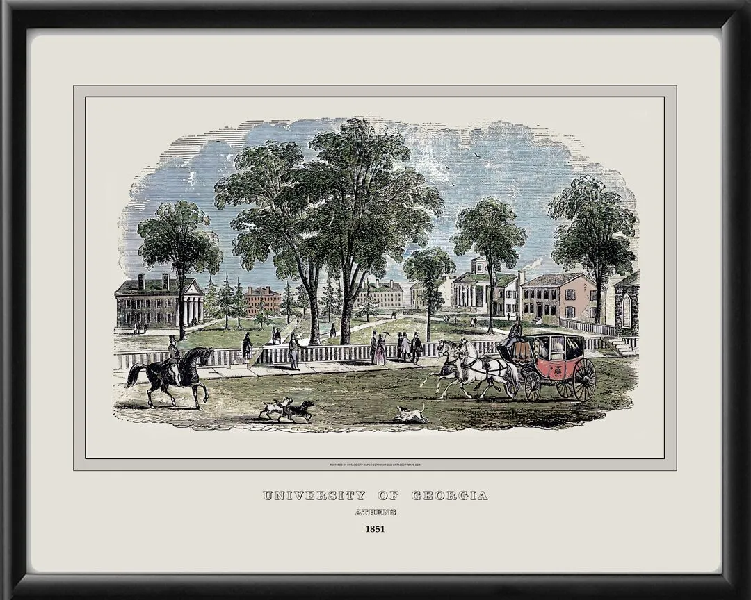 University of Georgia Athen GA 1851 TM Bird's Eye View Map