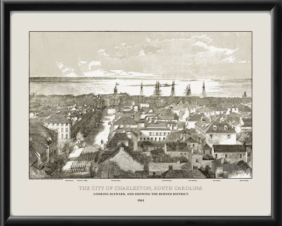 Charleston SC 1861 Harper's Weekly TM Birds Eye View Map
